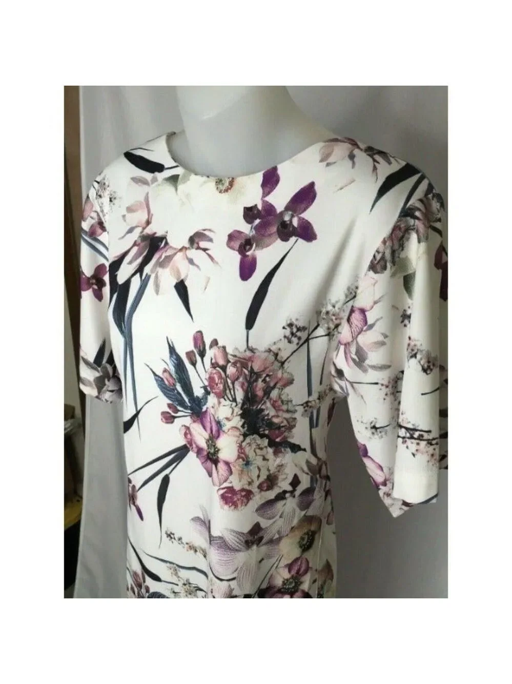 M&S British Ivory Lilac Purple Dress US4 - Picture 4 of 10